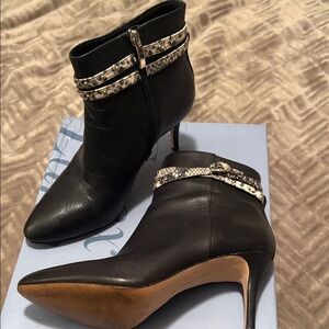 Essex Lane Black Heeled Boots with Snakeskin Detail